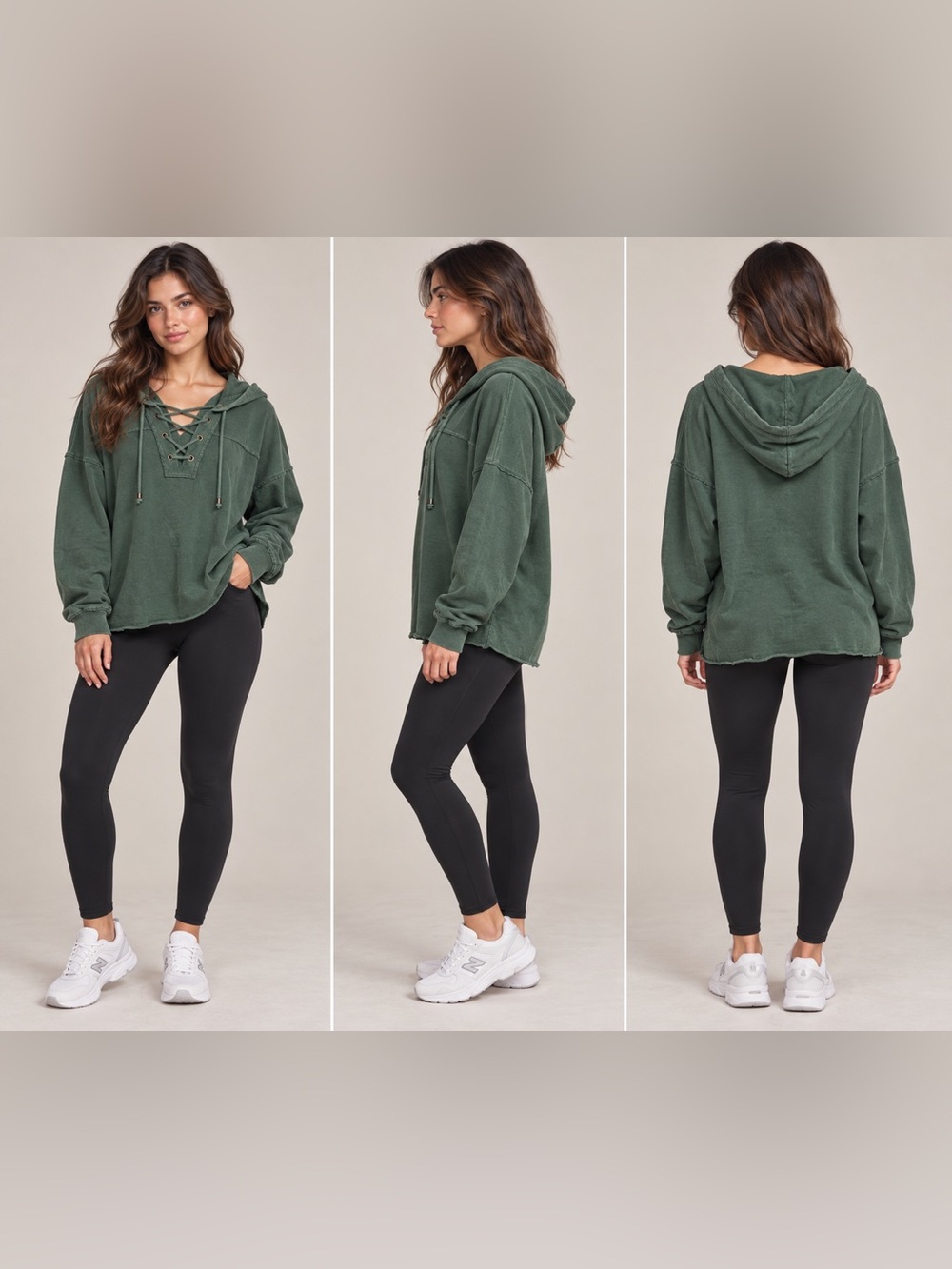 Aerie Green Lace-Up Oversized Hoodie Sweatshirt Size Small NWT